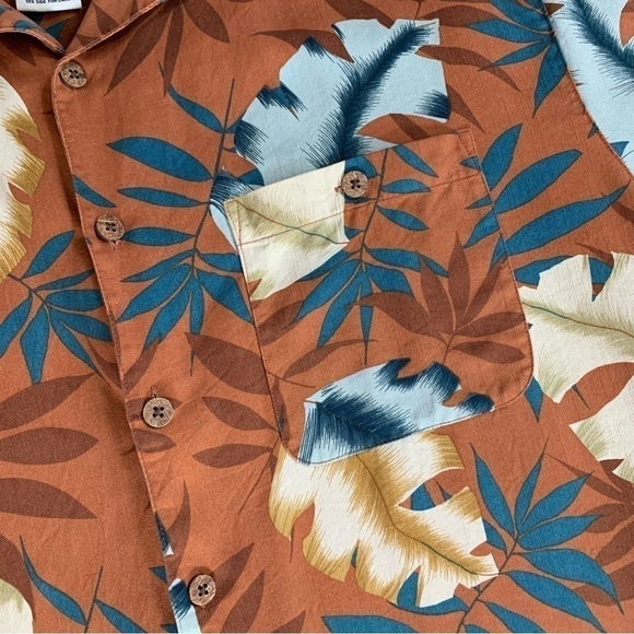 Vintage Banana Cabana Orange Hawaiian Button Down Short Sleeve Silk Shirt - Picture 2 of 4